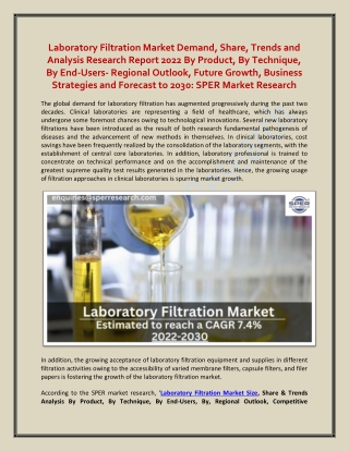 Laboratory Filtration Market Demand, Share, Trends and Analysis Research Report