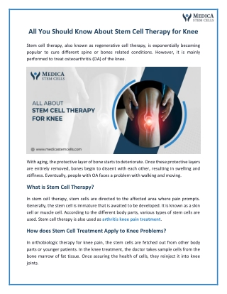 Stem Cell Therapy for Knee : Everything to Know