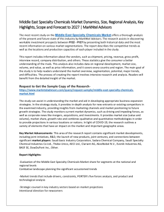Middle East Specialty Chemicals Market Share, Size and  Research Report