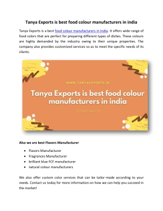 Tanya Exports is best food colour manufacturers in india