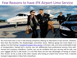 Few Reasons to have JFK Airport Limo Service