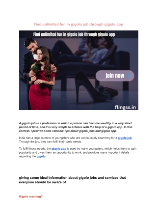 Find unlimited fun in gigolo job through gigolo app