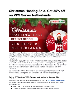 Christmas Hosting Sale- Get 35% off on VPS Server Netherlands