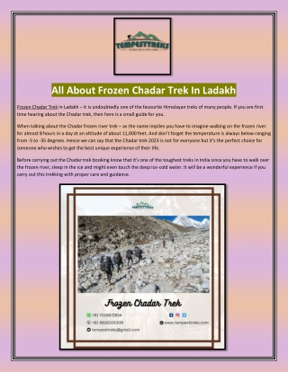 All About Frozen Chadar Trek In Ladakh