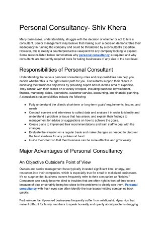 Personal Consultancy- Shiv Khera