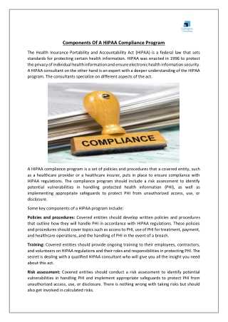 Components Of A HIPAA Compliance Program