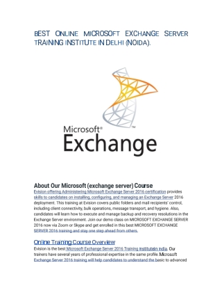 BEST ONLINE MICROSOFT EXCHANGE SERVER TRAINING INSTITUTE IN DELHI (NOIDA).