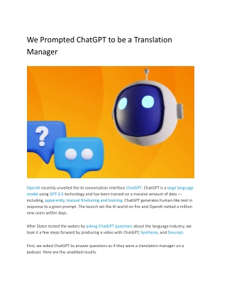 We Prompted ChatGPT to be a Translation Manager