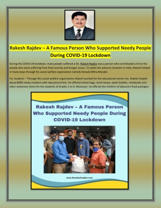 Rakesh Rajdev – A Famous Person Who Supported Needy People During COVID-19 Lockdown