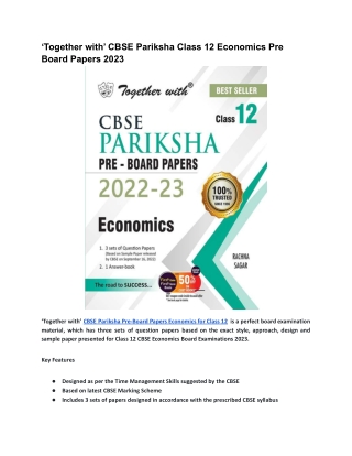 ‘Together with’ CBSE Pariksha Class 12 Economics Pre Board Papers 2023