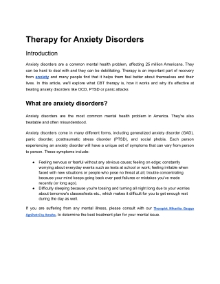 Therapy for Anxiety Disorders