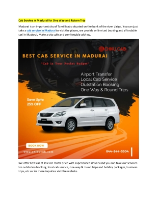 Cab Service in Madurai for One Way and Return Trip