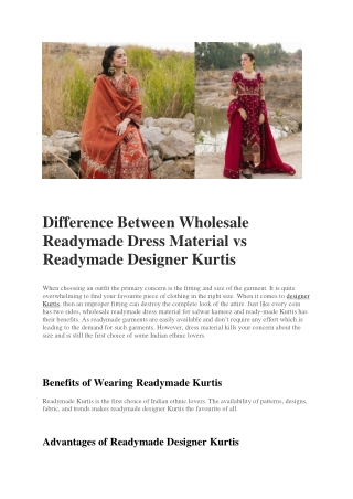 Difference Between Wholesale Readymade Dress Material vs Readymade Designer Kurtis