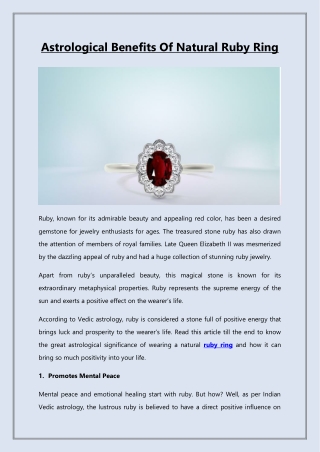 Astrological Benefits Of Natural Ruby Ring