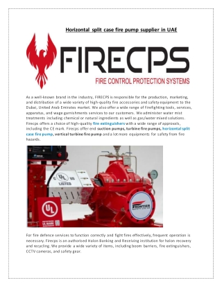 Horizontal split case fire pump supplier in UAE