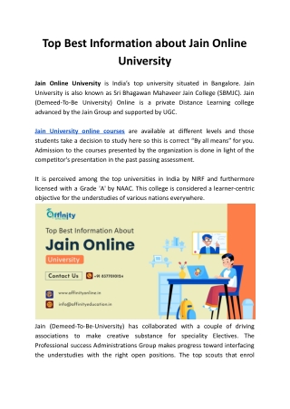 Top Best Information about Jain Online University
