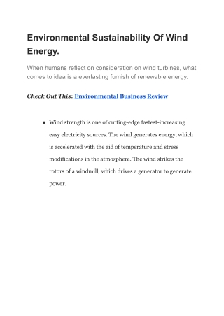 Environmental Sustainability Of Wind Energy.