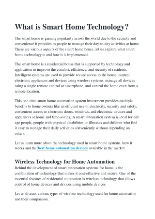 What is Smart Home Technology