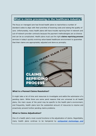 What is claims processing in the healthcare industry?