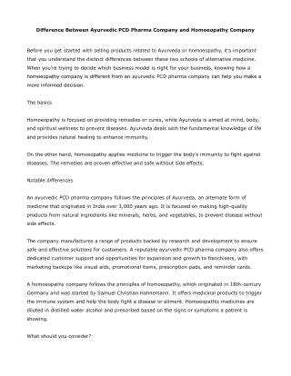 Difference Between Ayurvedic PCD Pharma Company and Homoeopathy Company