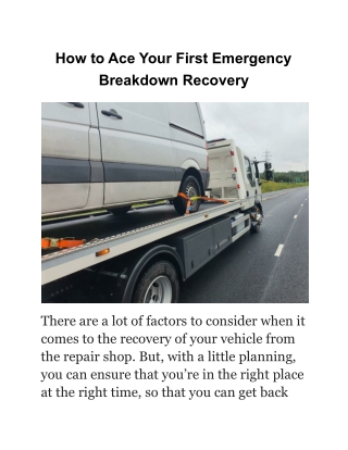 How to Ace Your First Emergency Breakdown Recovery