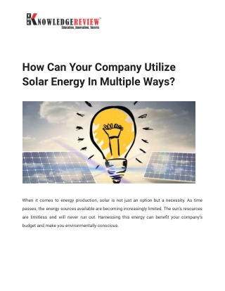 How Can Your Company Utilize Solar Energy In Multiple Ways