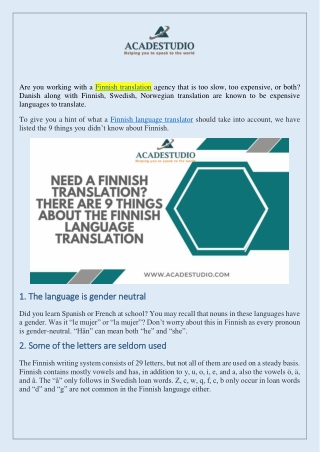 About 9 Things of The Finnish Language Translation