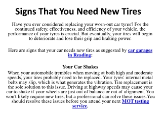 Signs That You Need New Tires