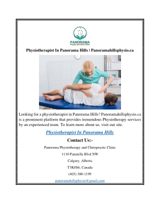 Physiotherapist In Panorama Hills  Panoramahillsphysio.ca