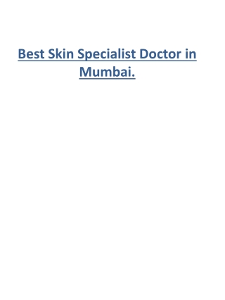 Best Skin Specialist Doctor in Mumbai.