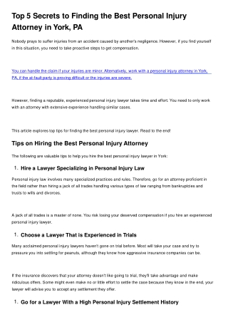 Top 5 Secrets to Finding the Best Personal Injury Attorney in York, PA