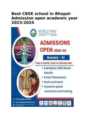 Best CBSE school in Bhopal- Admission open academic year 2023-2024