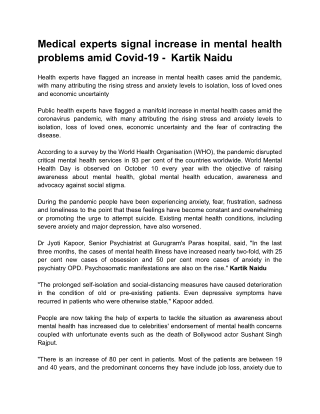 Medical experts signal increase in mental health problems amid Covid-19
