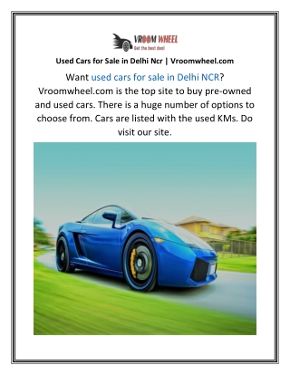 Used Cars for Sale in Delhi Ncr  Vroomwheel.com