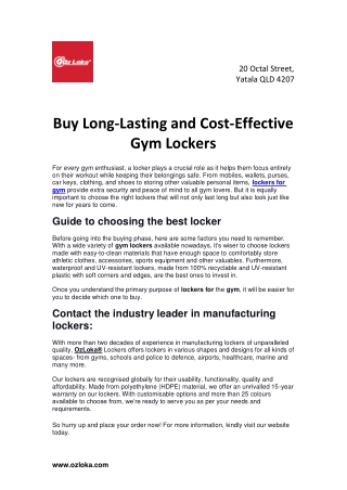 Buy Long-Lasting and Cost-Effective Gym Lockers