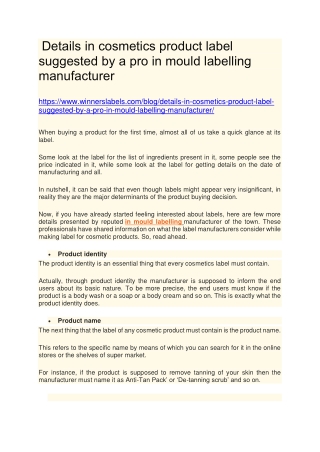 Details in cosmetics product label suggested by a pro in mould labelling manufacturer