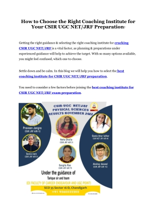 How to Choose the Right Coaching Institute for Your CSIR UGC NET JRF exams