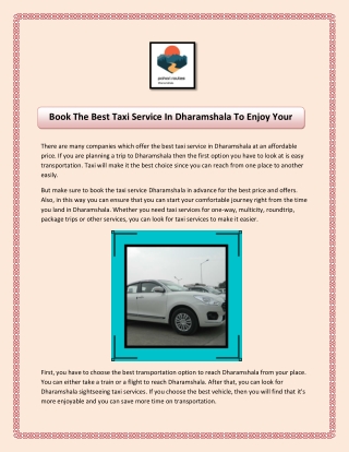 Book The Best Taxi Service In Dharamshala To Enjoy Your Ride-Pahari Routes