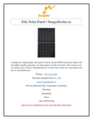 Etfe Solar Panel | Sungoldsolar.us