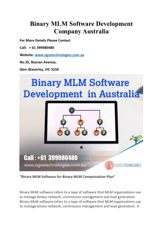 Binary MLM Software Development Company Australia