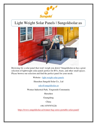 Light Weight Solar Panels | Sungoldsolar.us