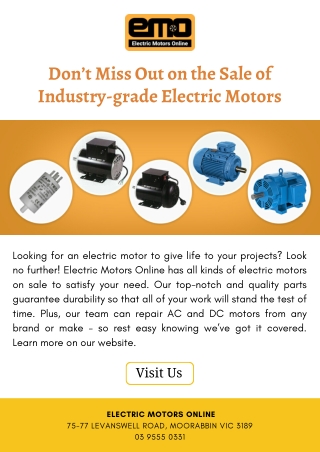 Don’t Miss Out on the Sale of Industry-grade Electric Motors