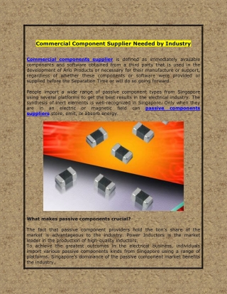 Commercial Component Supplier Needed by Industry