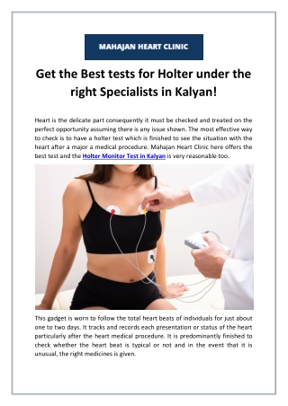 Get the Best tests for Holter under the right Specialists in Kalyan