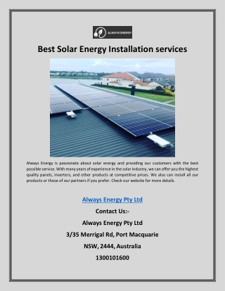 Best Solar Energy Installation services