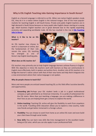 Why Is ESL English Teaching Jobs Gaining Importance In South Korea