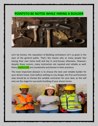 Points to Be Noted While Hiring a Builder in Cape Town