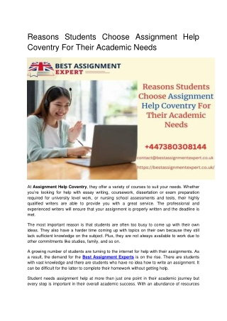 Reasons Students Choose Assignment Help Coventry For Their Academic Needs