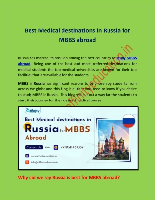 Best Medical destinations in Russia for MBBS abroad