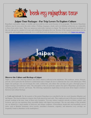 Jaipur Tour Packages - For Trip Lovers To Explore Culture